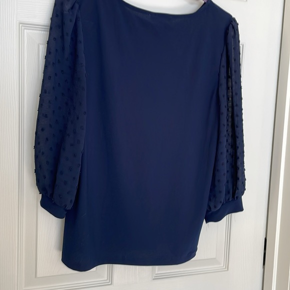 Cece Clip Dot Blouse 3/4 sleeves in Navy Blue EUC - Picture 4 of 5